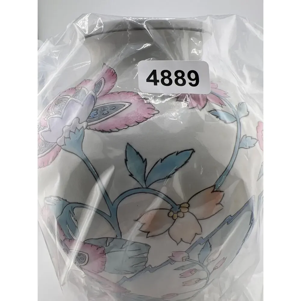 Vintage Chinoiserie‎ Floral Vase Vintage 90s Pink Blue Bold Flowers